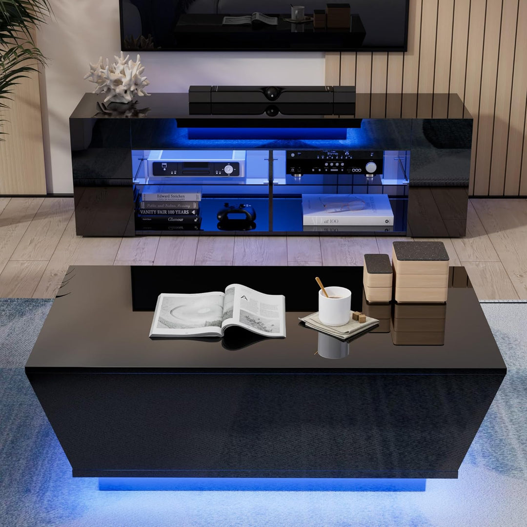 Cozy Castle High Gloss Coffee Table with LED, Black