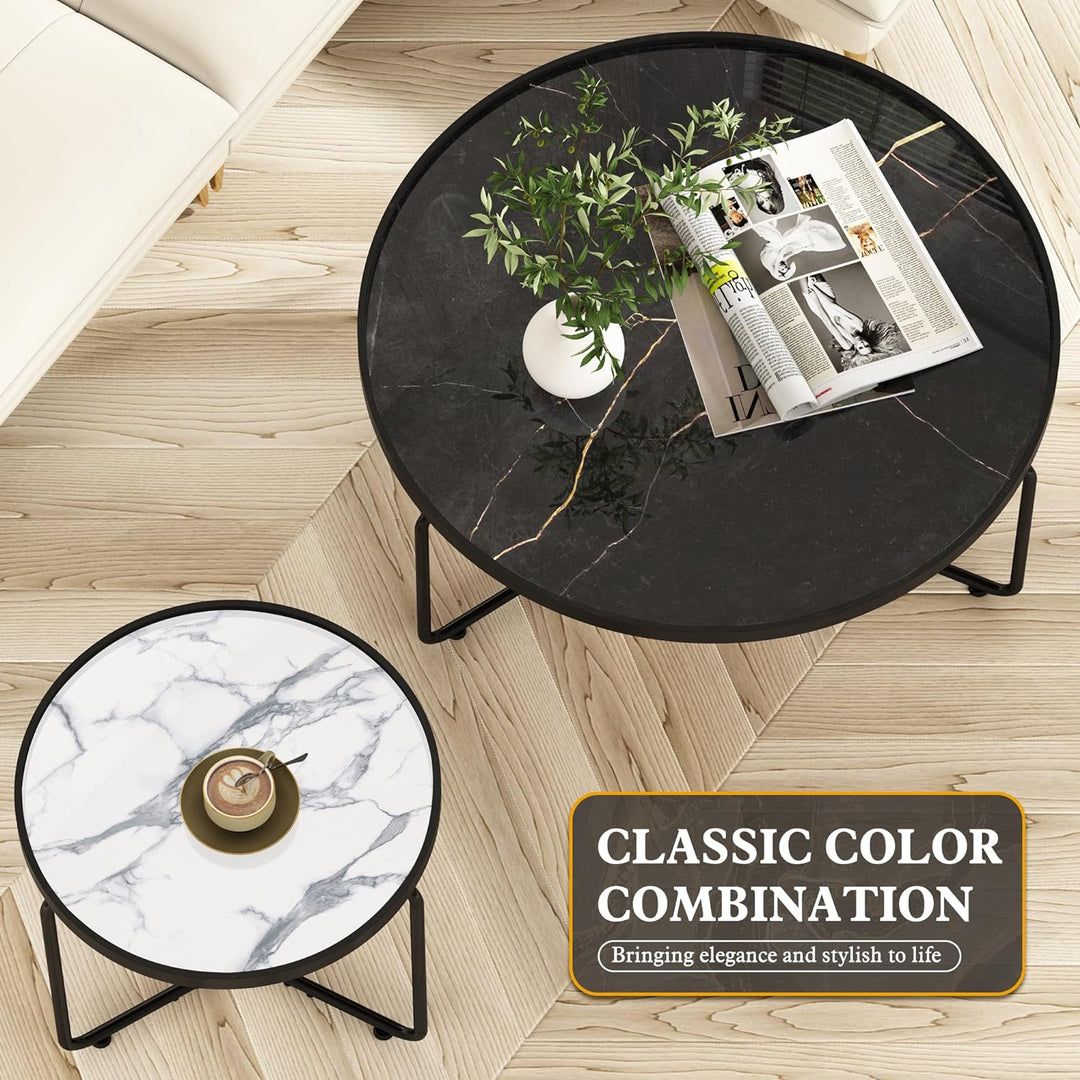 Stylish Black Coffee Table, White End Table Set