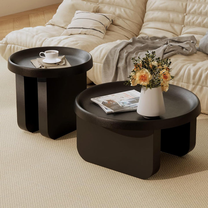 Modern Round Coffee Table, Metal Black Coffee Tables, Unique Circle Coffee Table (Black)