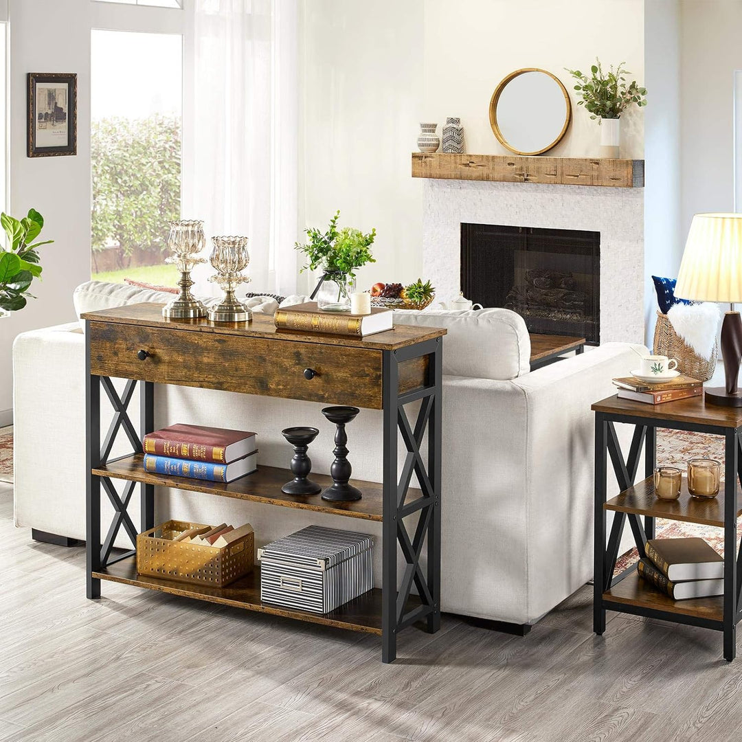 Console Table with Drawer, Sofa Table, Brown