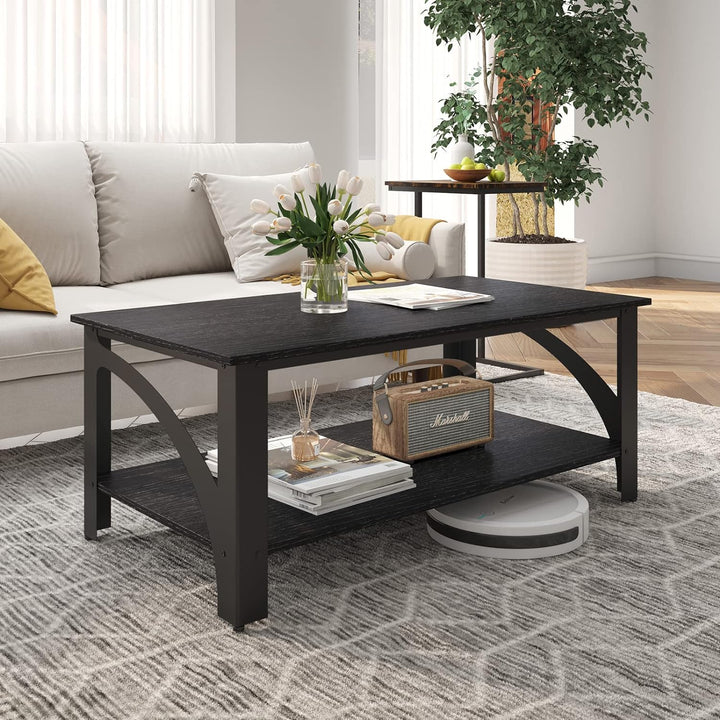 Novilla Modern Farmhouse Coffee Table with Storage, Black