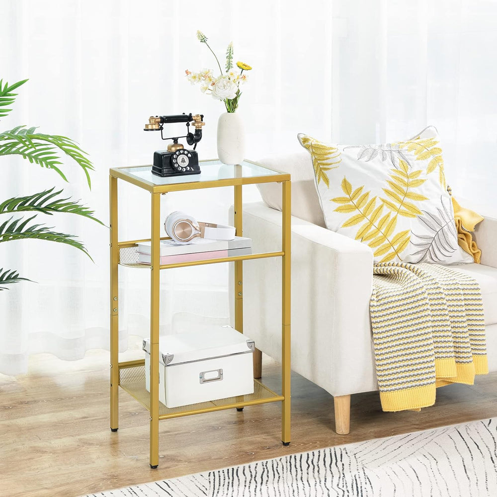 Tall End Table, Gold Side Table with Mesh Shelves