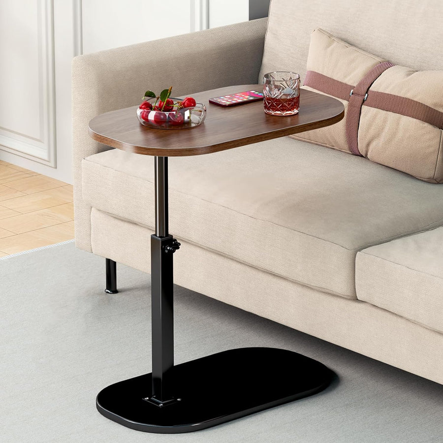 C Table End Table,Skinny Side Table Adjustable Height,360Swivel TV Tray Table,Couch Tables That Slide Under,Small Coffee Tables for Small Spaces,Drink Table,Snack Table,Walnut Wood