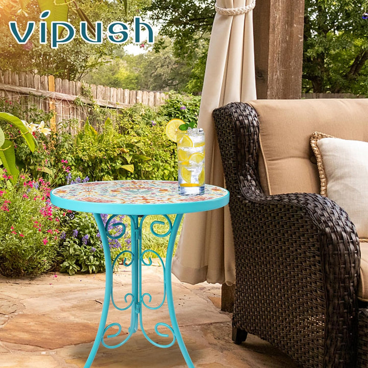 Mosaic Patio Side Table, 14" Round Folding