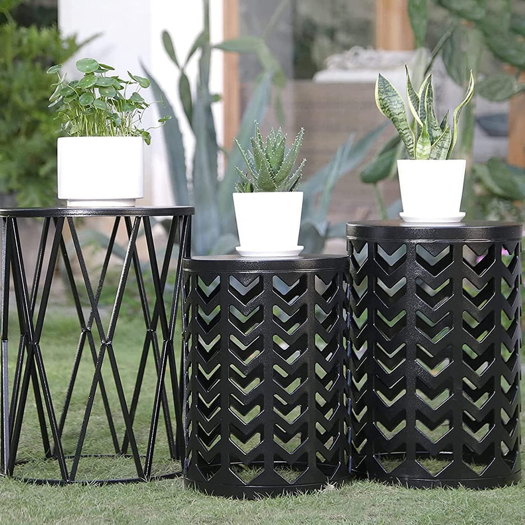 Multifunctional Nesting Round Metal Coffee End Tables, Set of 3 - Pure Black