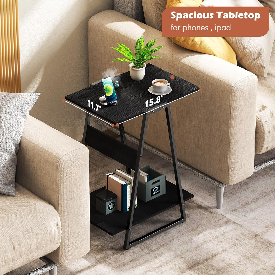 Small Side Table - 2 Tier Slim End Tables Black