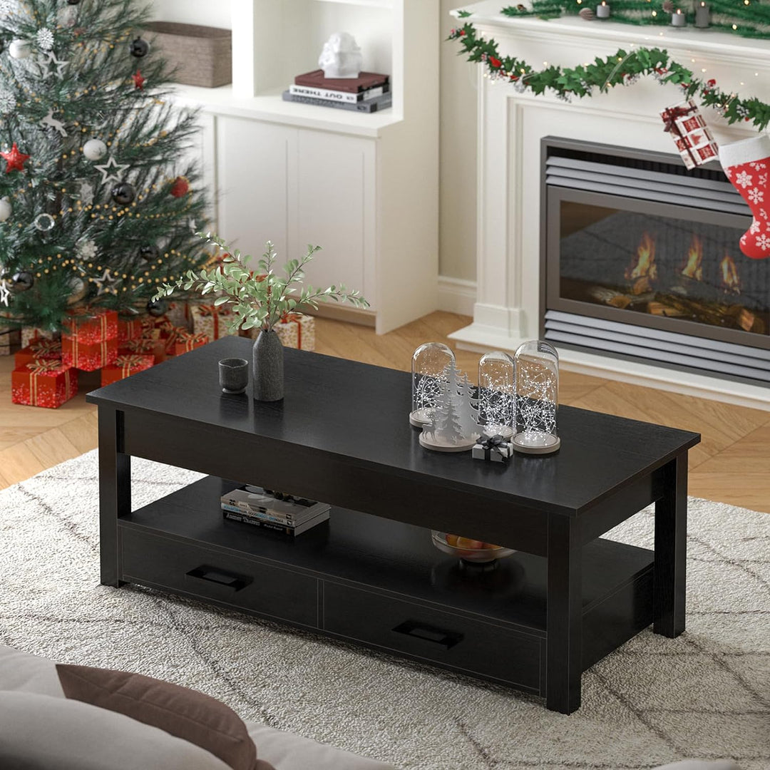 Lift Top Coffee Table with Storage, Open Shelf, Black