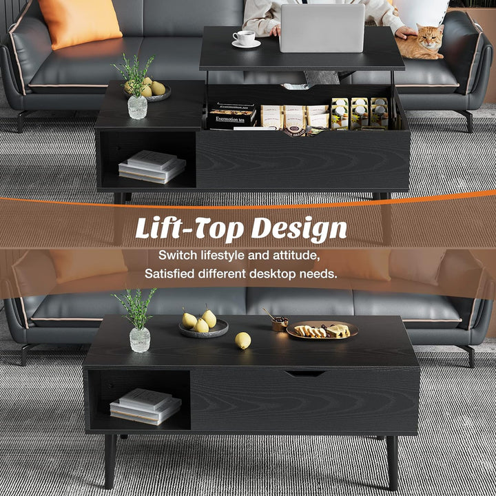 Lift Top Coffee Tables with Hidden Storage, Black Texture