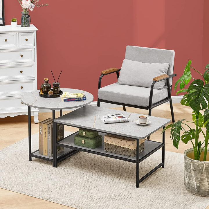 Modern Marble Coffee Table with Storage, Grey