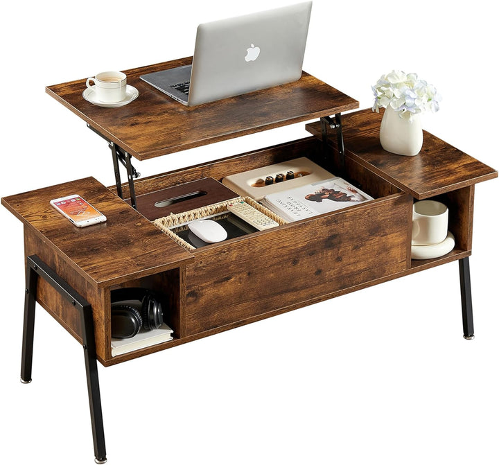 Versatile Wood Lift-Top Coffee Table with Hidden Storage, Brown