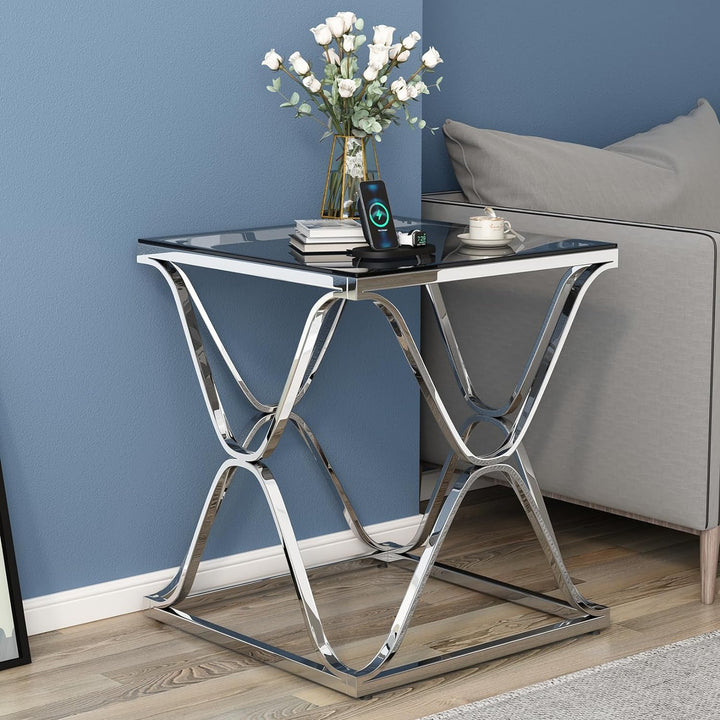 Glass End Table for Living Room, Bedroom