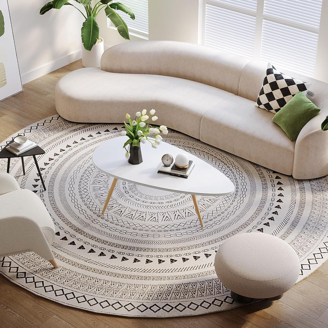 Modern Oval Coffee Table for Small Spaces, White Wood Frame