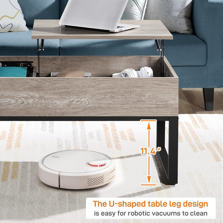 Lift Top Coffee Table with Hidden Storage, Wooden, Gray