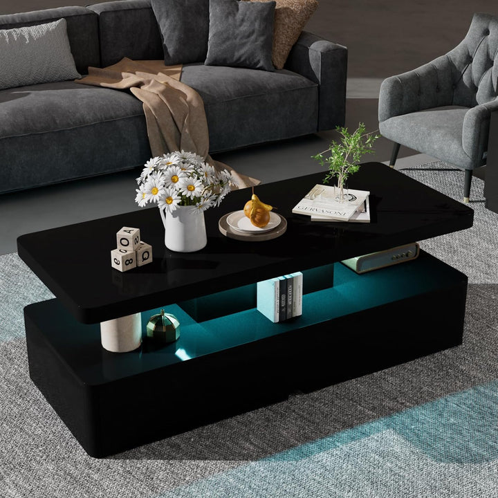 Modern Stylish Coffee Table with LED Lights, Black Coffee Table