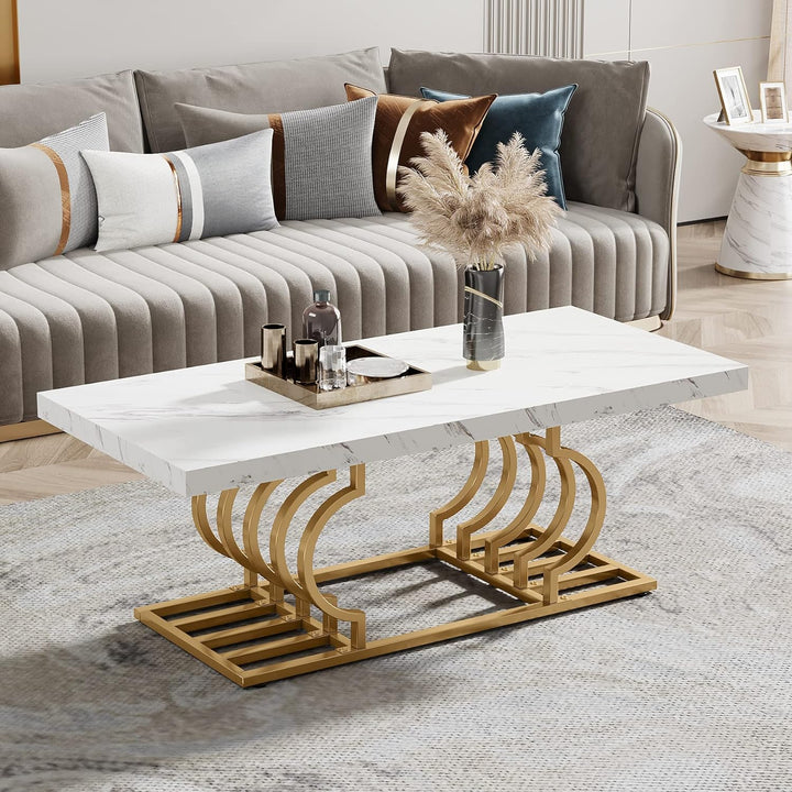 Tribesigns Modern Faux Marble Coffee Table, Geometric Frame