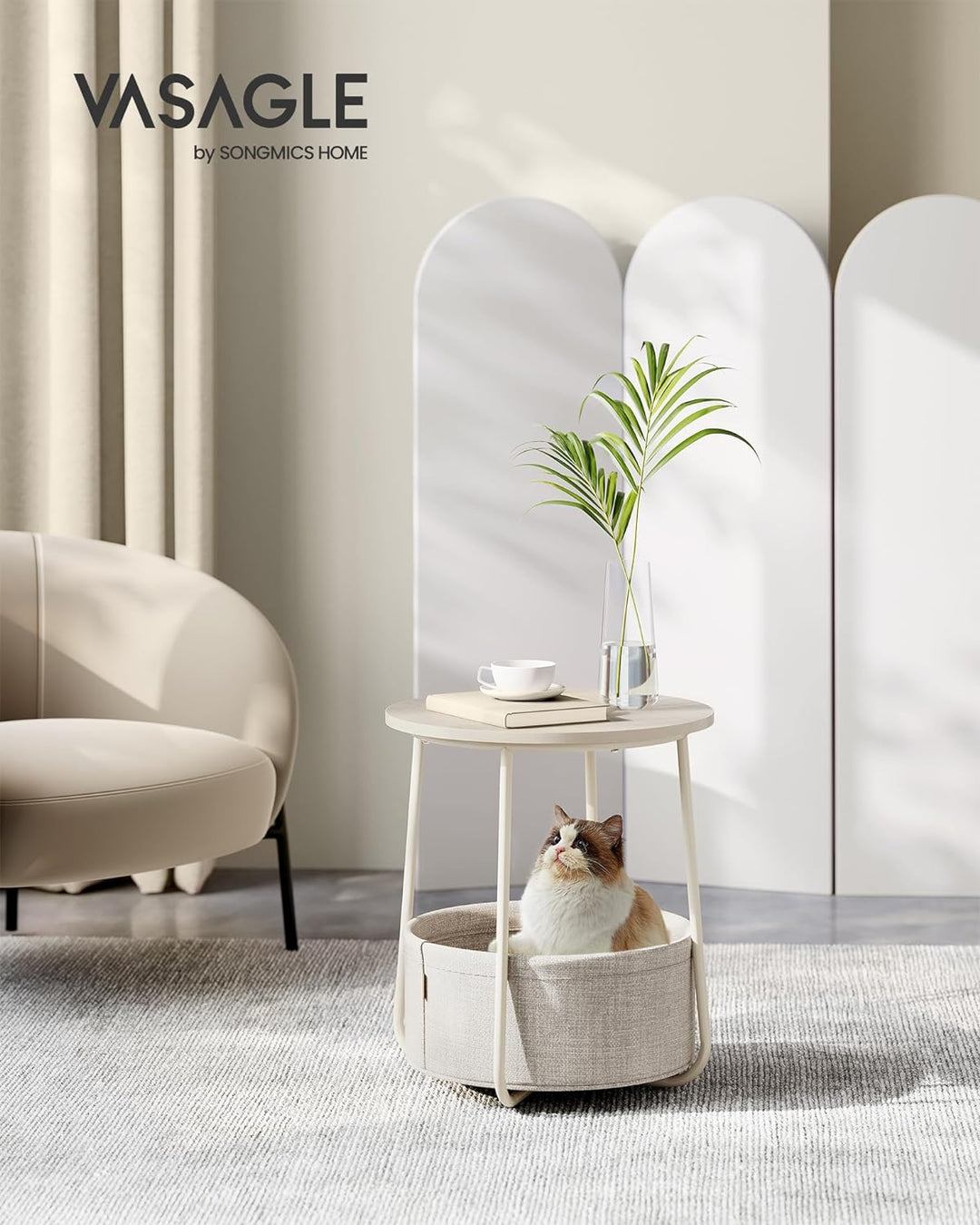 Small Round Side End Table, Cream White ULET223K67