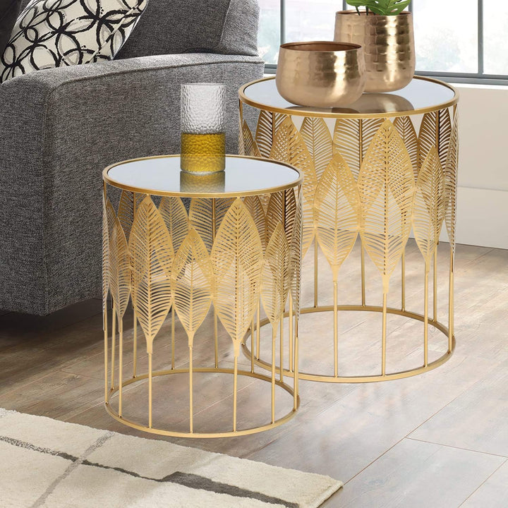 Set of 2 Side Decorative Round Metal Accent Tables