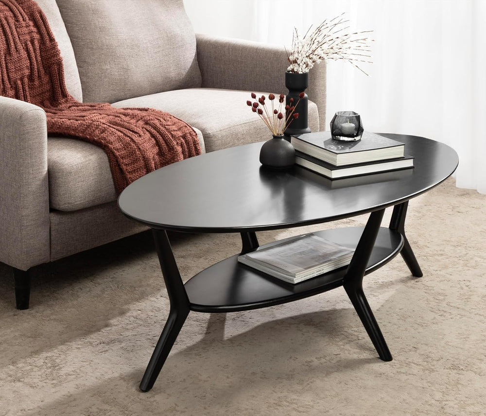 Kate and Laurel Nylah Mid-Century Modern Oval Coffee Table, Black