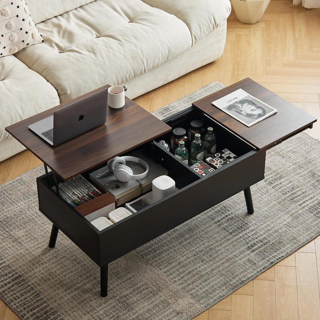 Stylish Coffee Table with Hidden Storage, Walnut