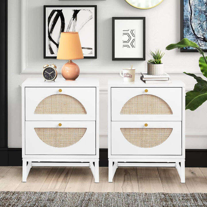 Rattan Nightstand, Wooden End Table, Modern Side Table