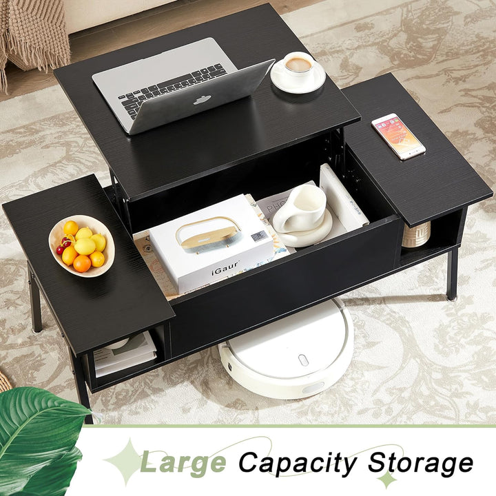 Versatile Wood Lift-Top Coffee Table with Hidden Storage, Black