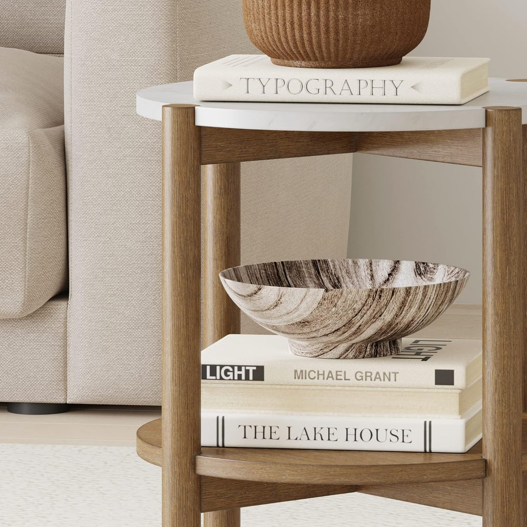 Tucker Round Accent Side Table, Light Brown