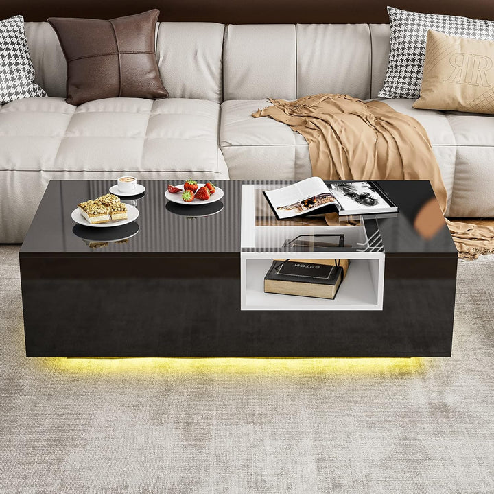 IKIFLY Modern High Glossy Coffee Table, Black