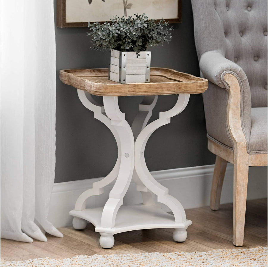 Rustic Farmhouse Cottagecore Accent End Table, White