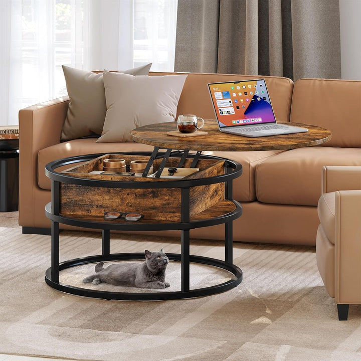 Lift Top Coffee Table with Hidden Compartment, Brown