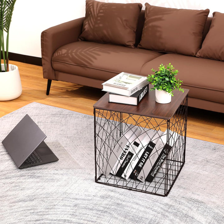 Small Coffee Table Storage, Square End Tables Blanket Basket, Black