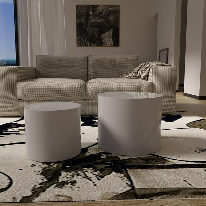 Nesting Coffee Table Set, Round End Tables, Wood Circle Coffee Table Set, White