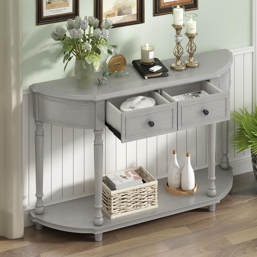 Retro Curved Console Table, Gray Wash