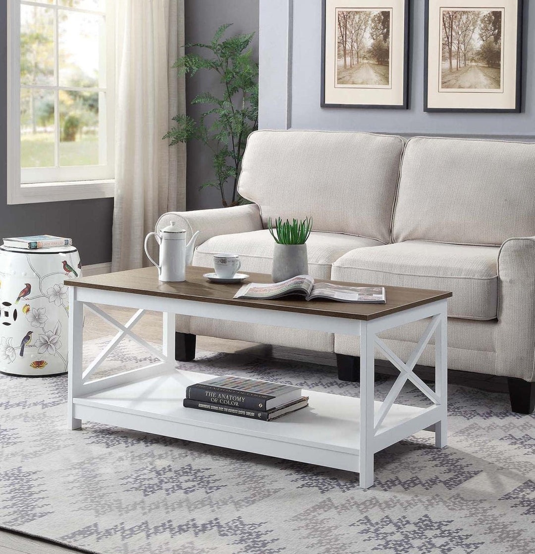 Convenience Concepts Oxford Coffee Table with Shelf, Driftwood/White