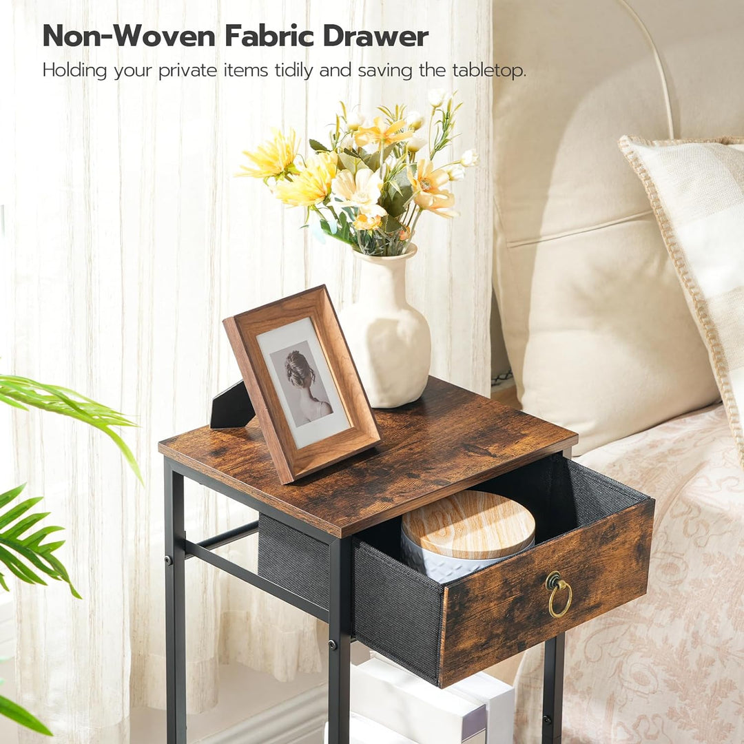 End Table Storage Shelf Fabric Drawer Nightstand