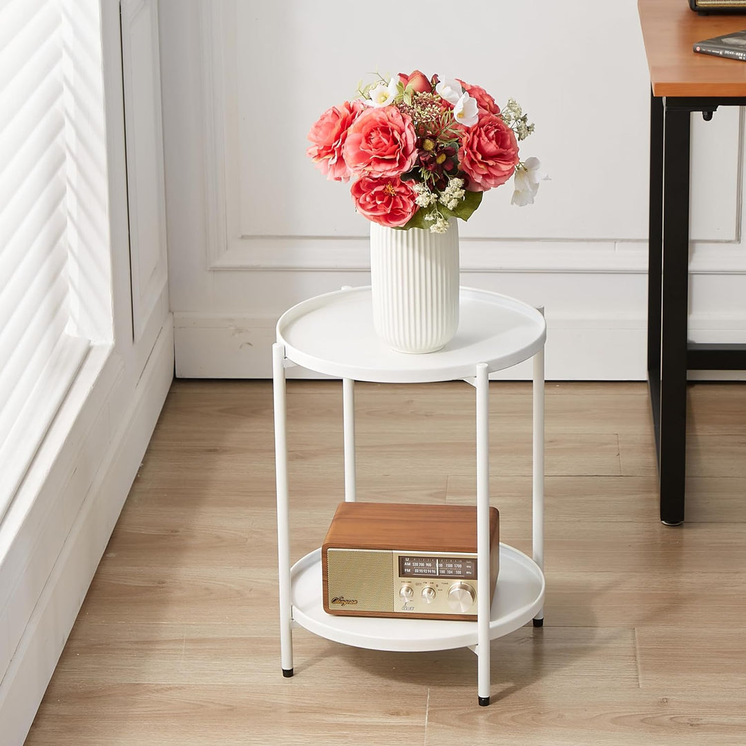 2 Tier Round Metal Side Table, Folding End Tables