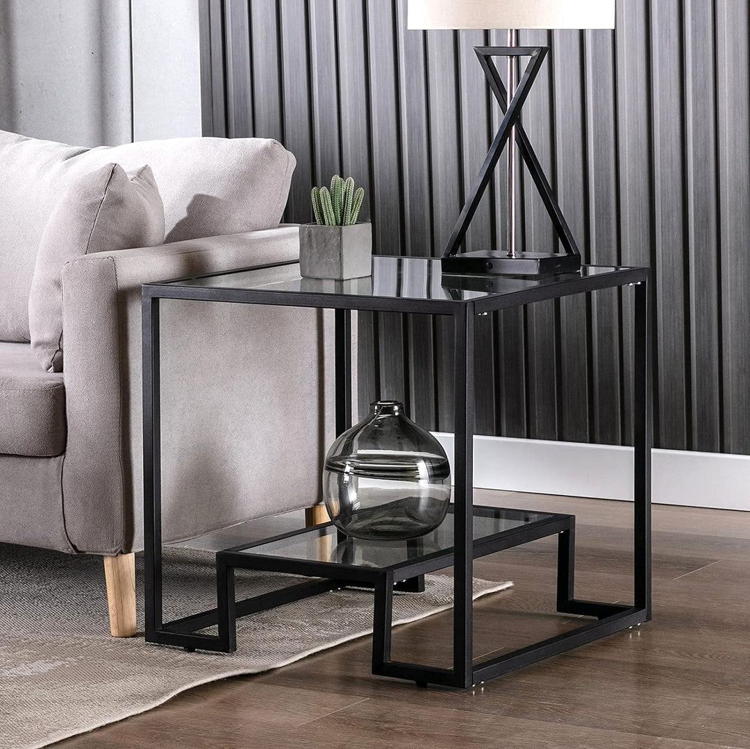 Modern 21-inch Accent Tempered Glass Top End Table, Black Legs