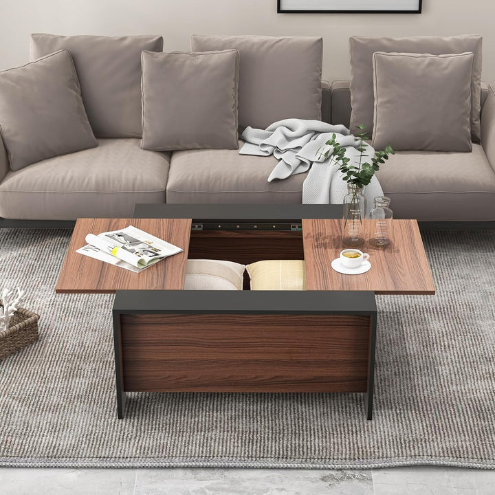 Sliding Top Coffee Table with Hidden Storage, Extendable Cocktail Tea Table, Walnut