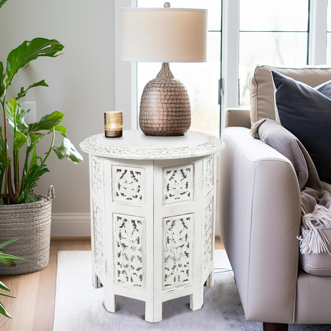 Solid Wood Accent End Table Antique White