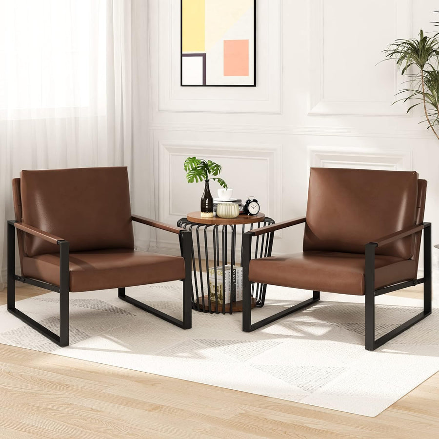 Leather Accent Chair Set of 2 Sofa Chair Brown