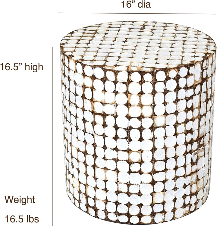 Round Side Table - Real Coconut Shell Mosaic Inlaid (White)