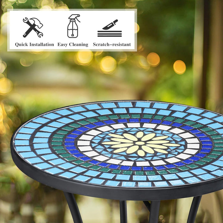 Mosaic Outdoor Side Table, 14" Round Folding End Table