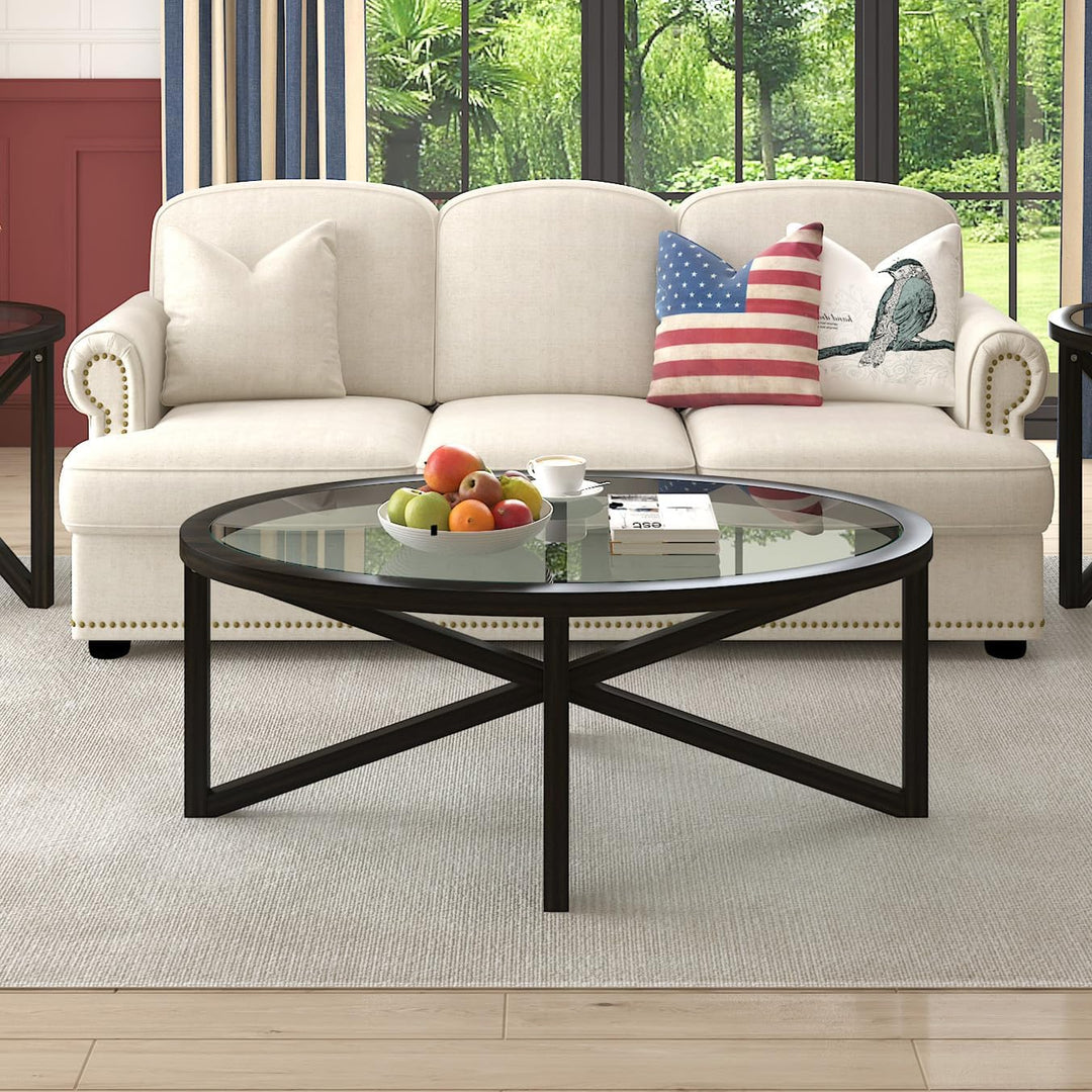 Elegant Mid-Century Oval Glass Coffee Table