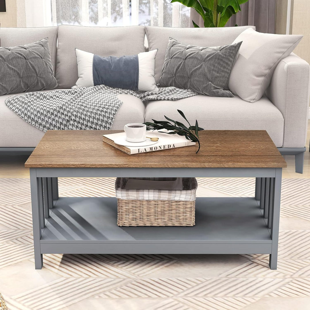 ChooChoo Farmhouse Coffee Table with Shelf, Grey