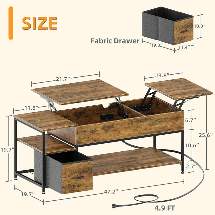 Lift Top Coffee Table with Storage, Rustic Brown