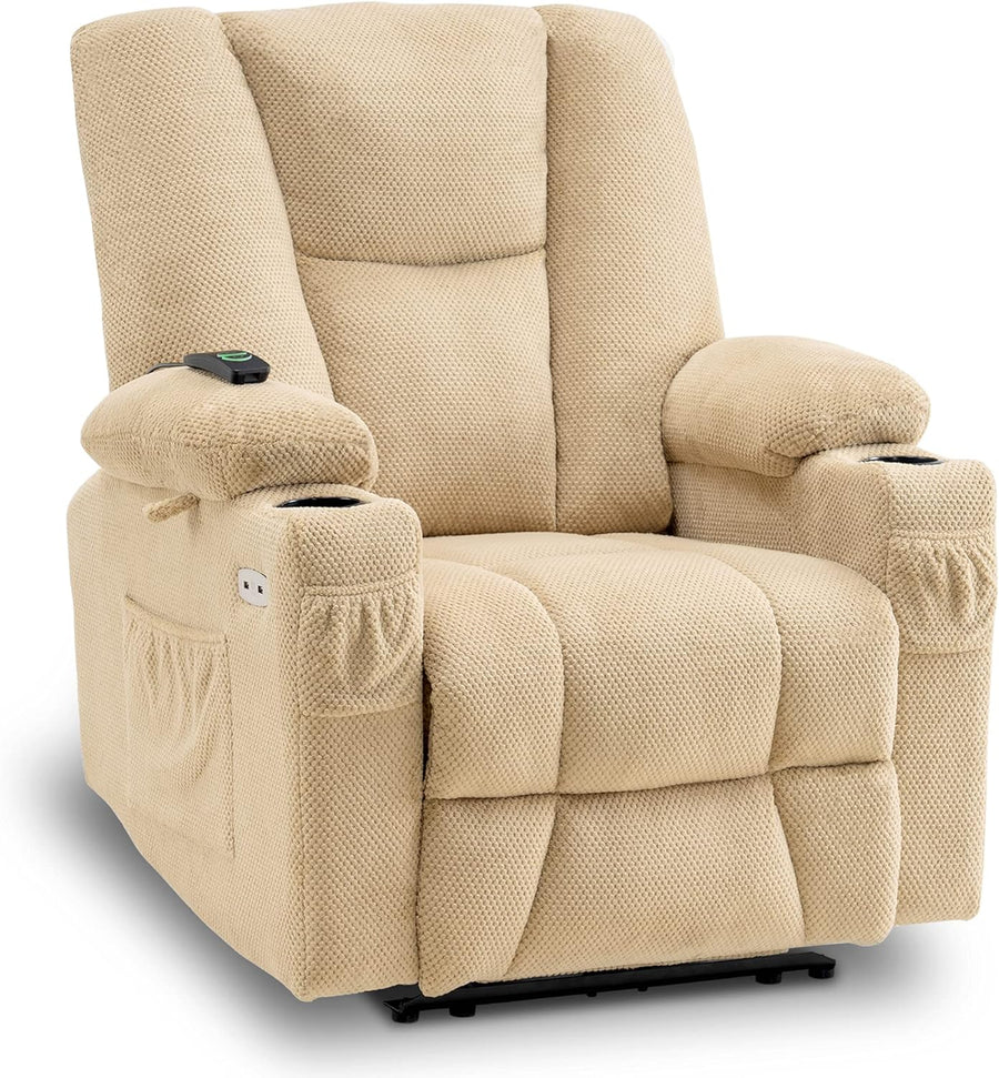 Fabric Electric Recliner Chair Heat Massage Beige