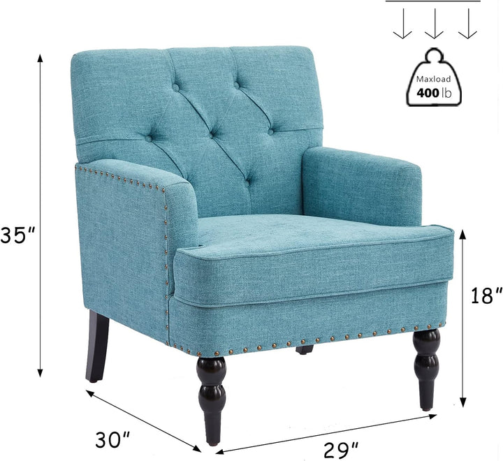 Tufted Club Chair,Accent Chair,Linen Fabric Sofa Chairs,Teal1245