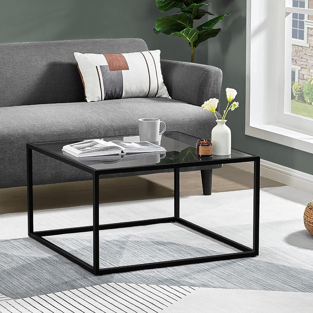 Glass Coffee Table, Small Modern Square Center Table, Gray Black