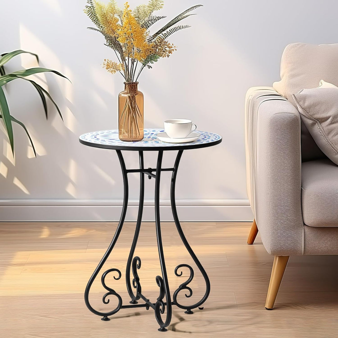 16" Round Accent Side Table, Metal Scrollwork End Table