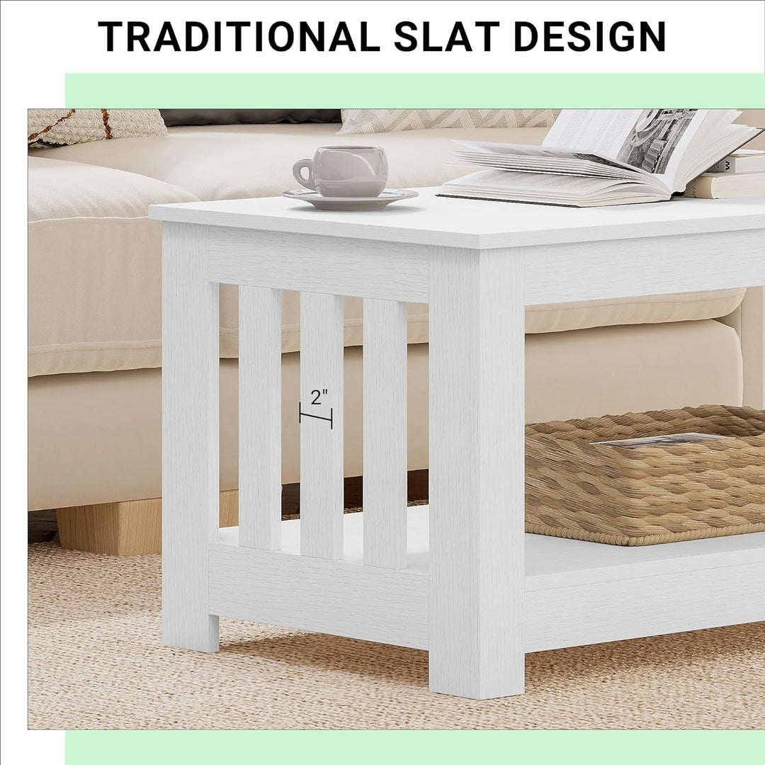 Elegant 2-Tier Rectangular Coffee Table, White