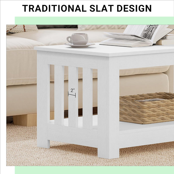 Elegant 2-Tier Rectangular Coffee Table, White